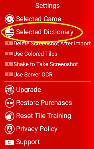 Android Snap Cheats Selected Dictionary