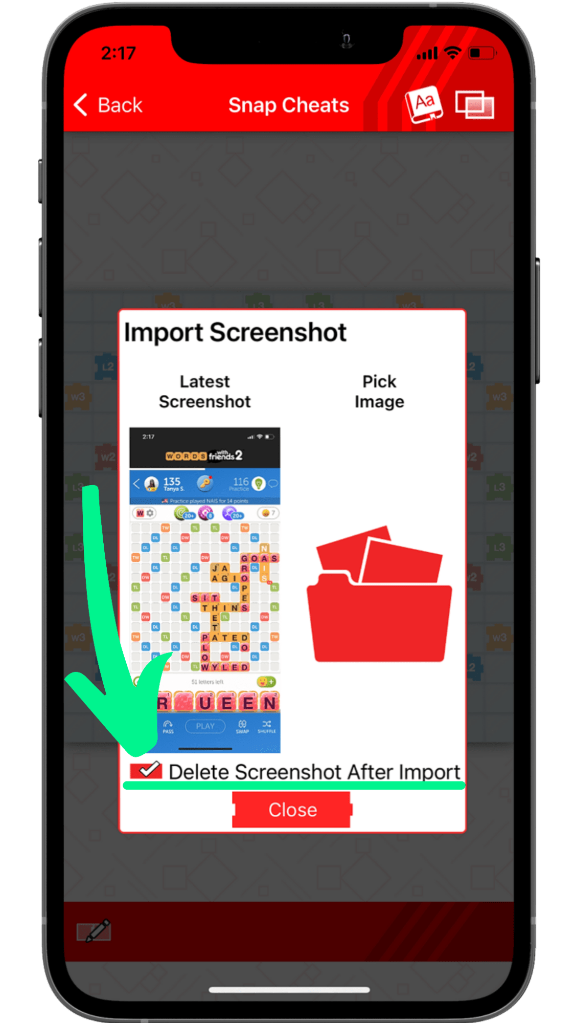 Make sure Delete Screenshot After Import is turned on 