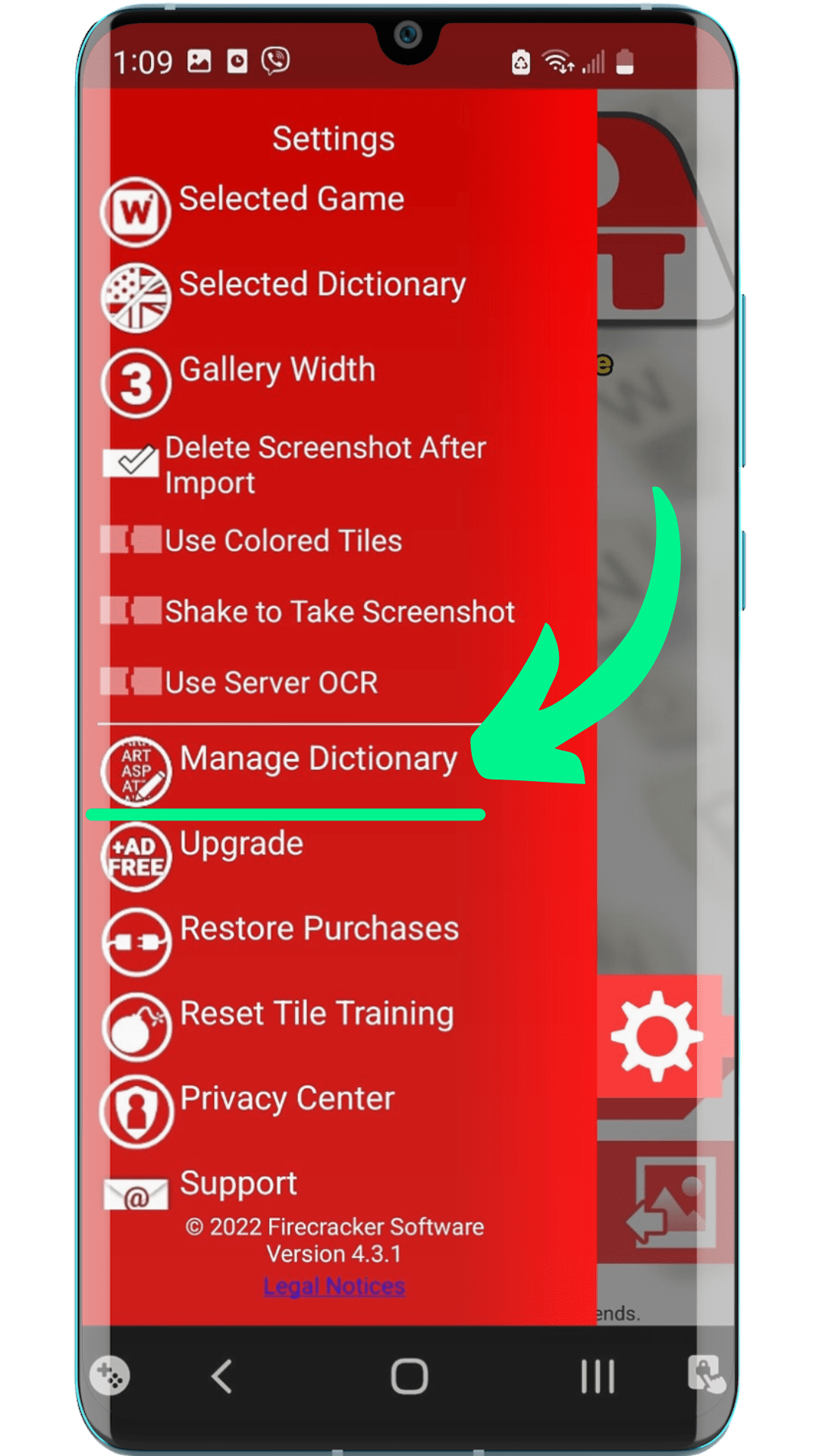 Press Manage Dictionary