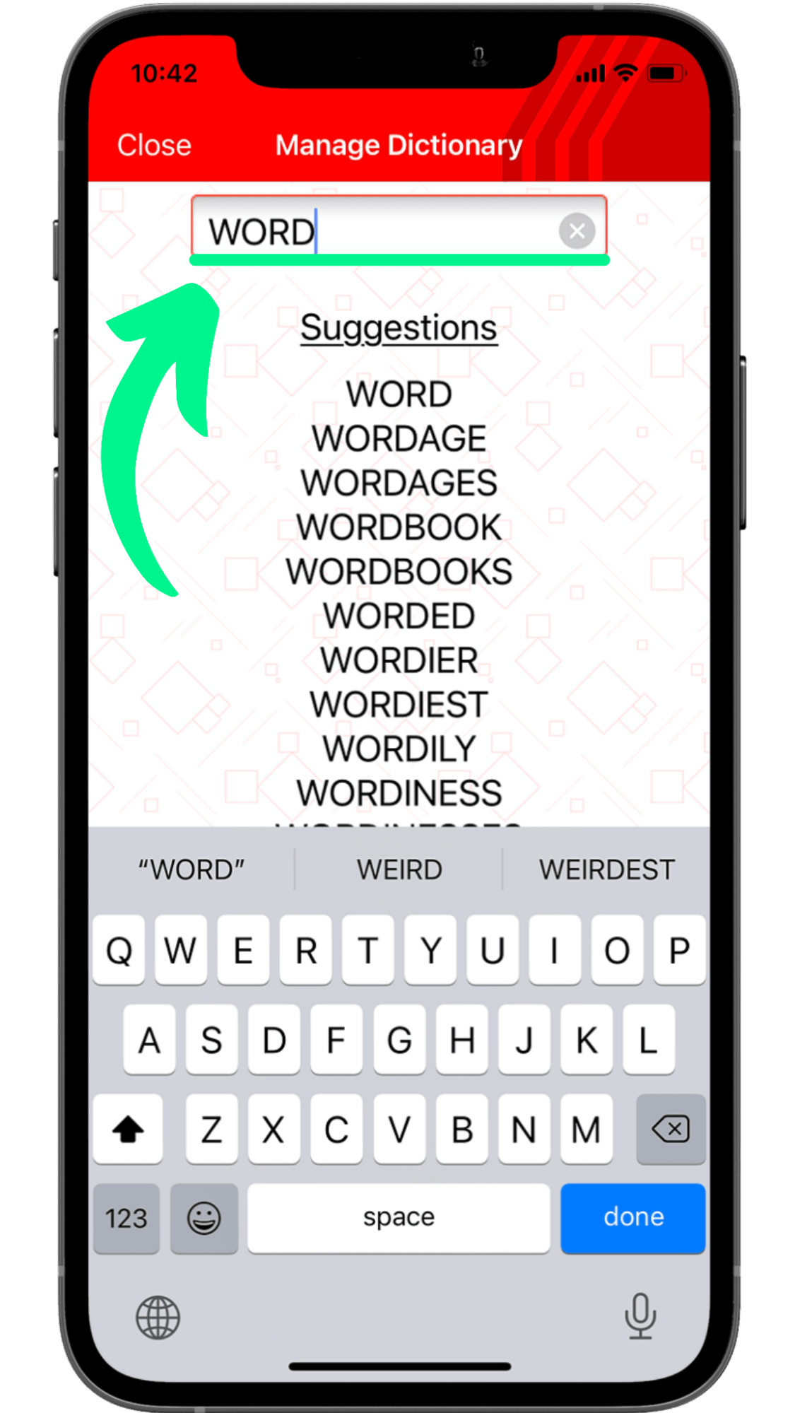 Type the word you'd like to remove