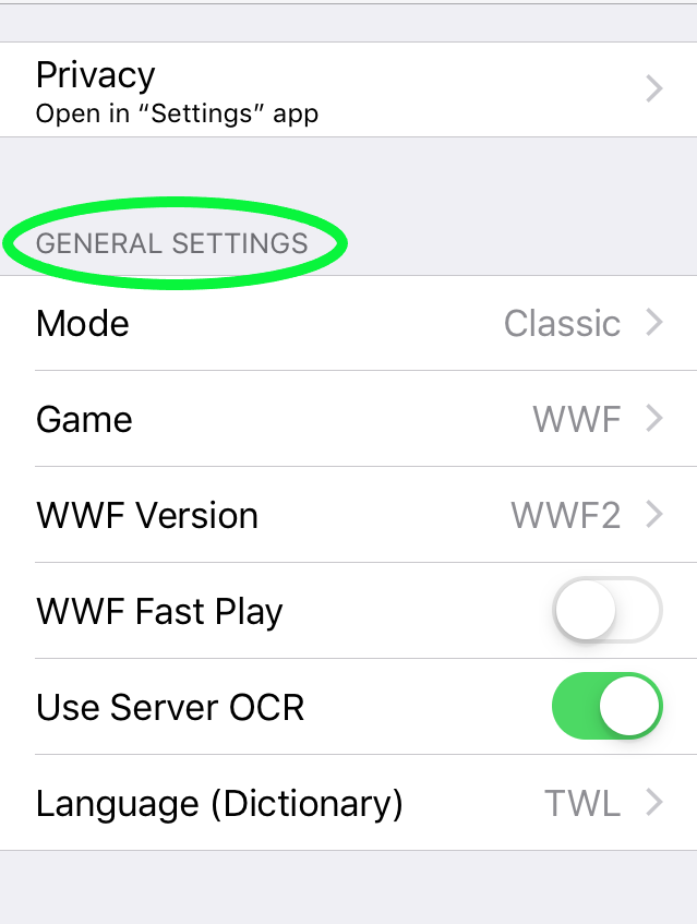 iOS Wordbreaker General Preferences