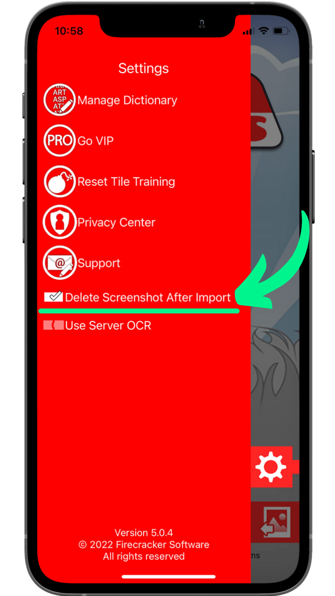 Turn on Delete Screenshot After Import