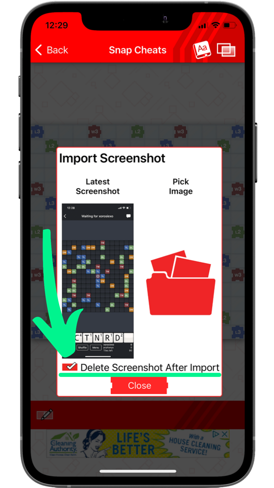 Make sure Delete Screenshot After Import is turned on 