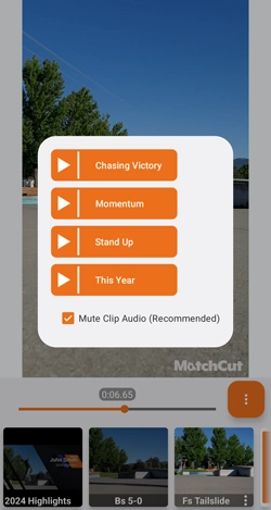 Adding music to a reel in MatchCut.